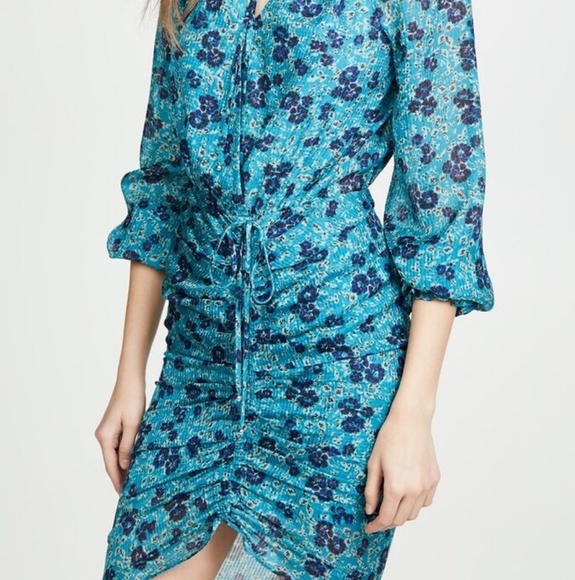 Veronica Beard Becky Floral Teal Blue Silk Dress, $550